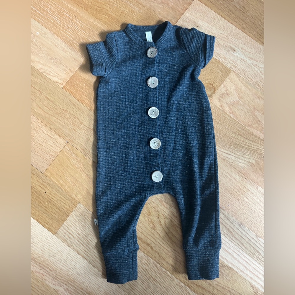 Childhood Clothing Waffle Knit Rolled Sleeve Romper - Onyx